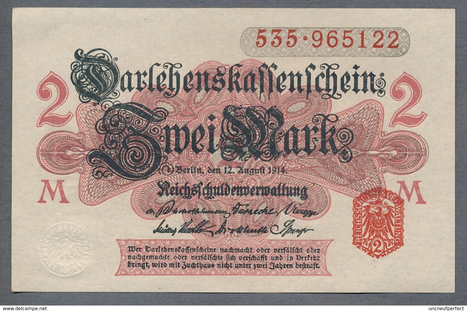 Pick 53 Ro 52b DEU-59b   2 Mark 1914 UNC ! - Altri & Non Classificati