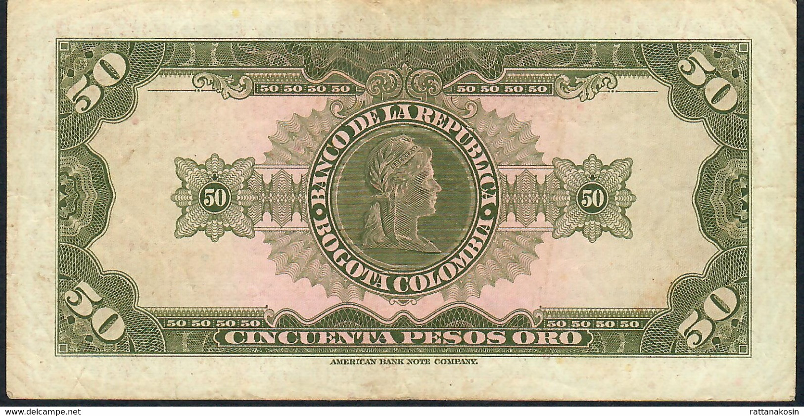 COLOMBIA P402b 50 PESOS ORO  12.10.1967 Serie Z     VF      NO P.h. - Colombia