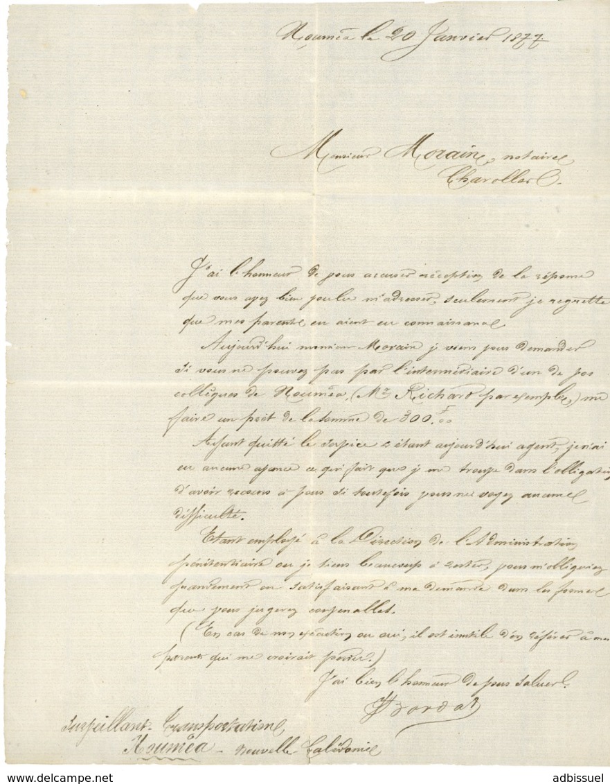 1877 NOUVELLE CALEDONIE MARQUE TRIANGULAIRE DE FORTUNE SUITE A UN MANQUE DE TIMBRE Sur Env. Pour Charolles En France. - Storia Postale