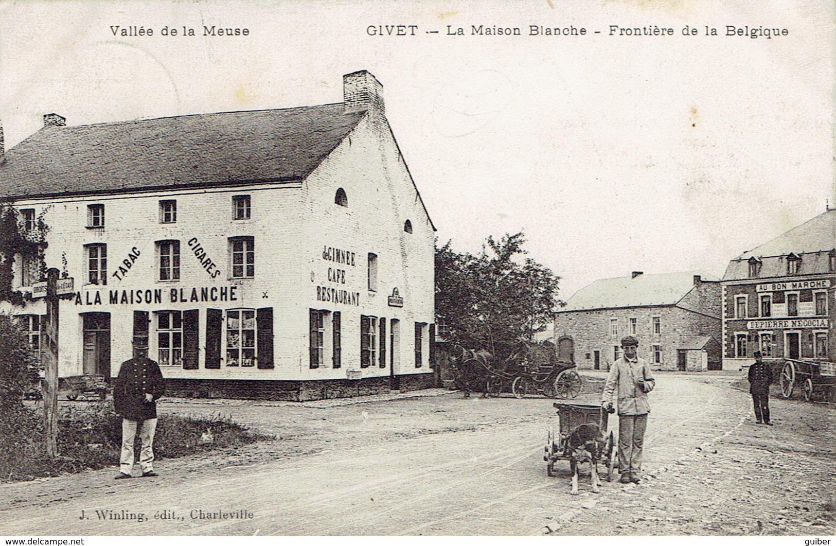 08 Givet La Maison Blanche Frontiere De La Belgique  Voiture A Chien (attelage) 1907 - Givet