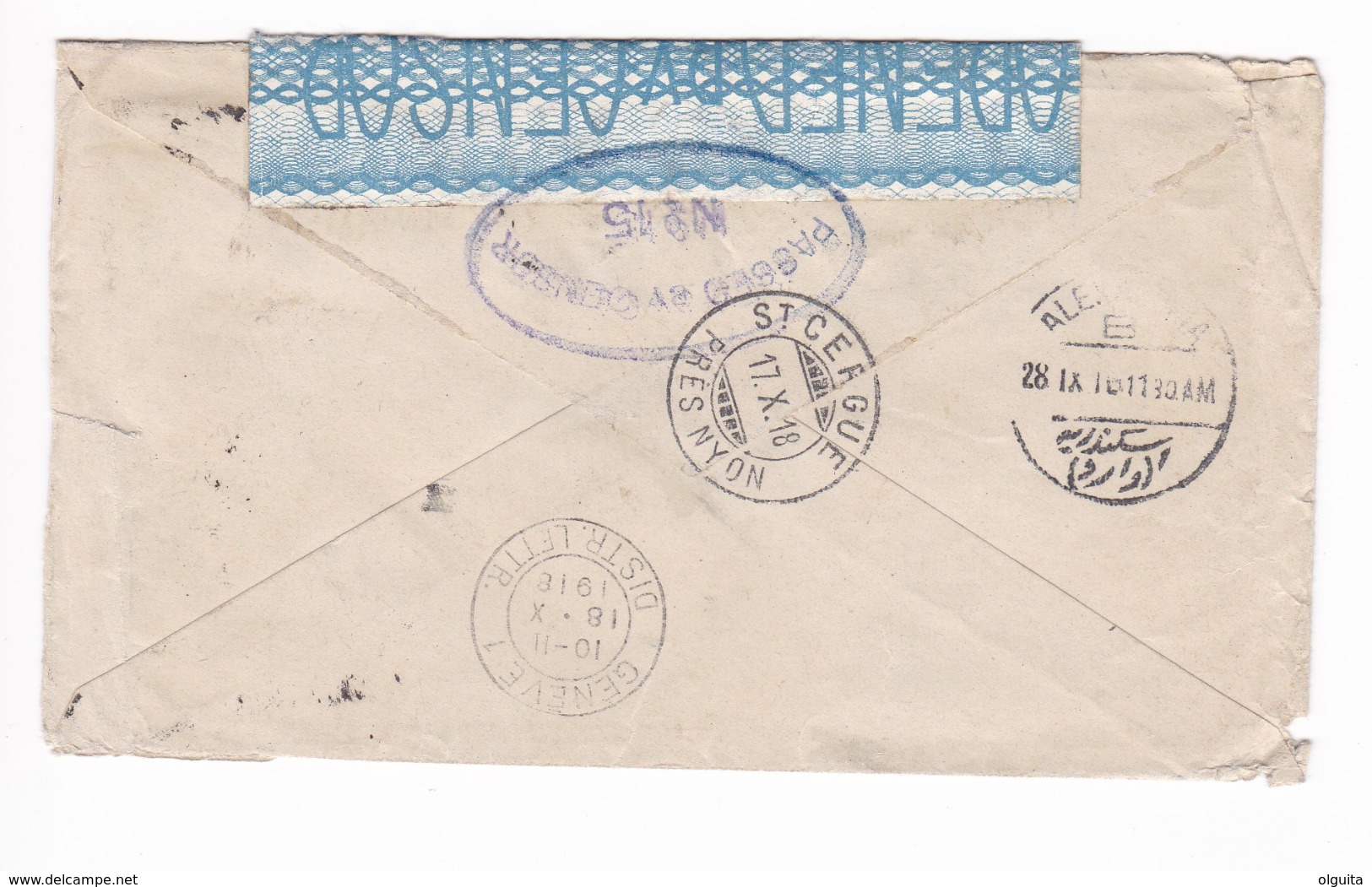 844 A/29 -- EGYPT WWI CENSORSHIP - Cover BULKELEY 1918 To Suisse - Purple Censor No 15 (Type 3) - 1915-1921 Protectorat Britannique