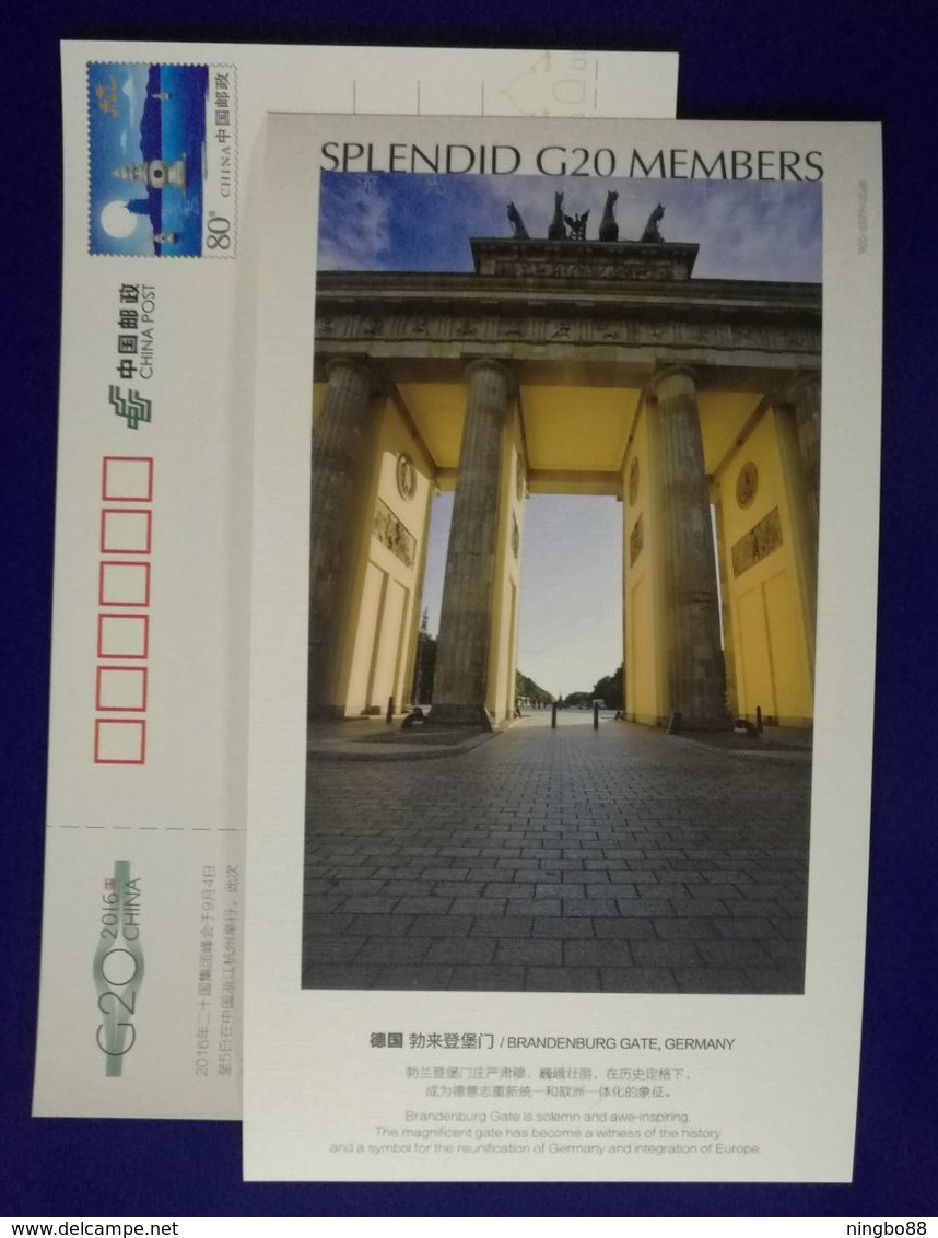 Germany Brandenburg Gate,Splendid G20 Members,China 2006 G20 Hangzhou Summit Advertising Pre-stamped Card - Monuments
