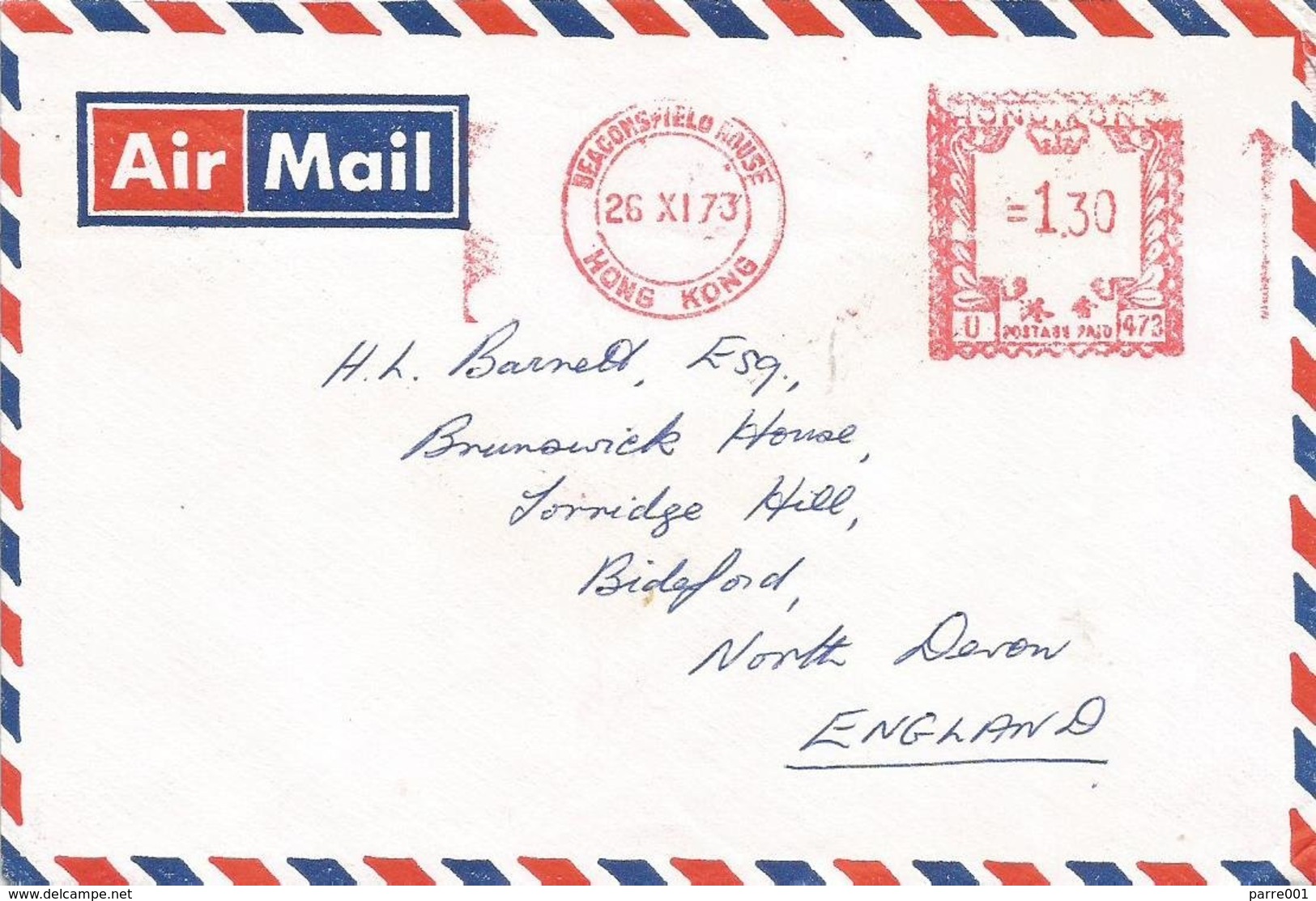 Hong Kong 1973 Beaconsfield House Meter Universal “Automax” U473 Cover - Covers & Documents