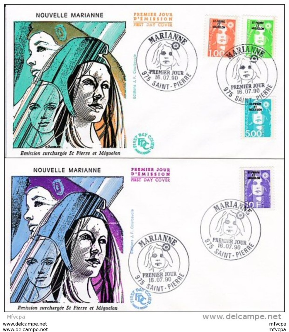 L4H187 SAINT PIERRE MIQUELON 1990 FDC Marianne Bicentenaire 4 Val. Saint-Pierre 16 07 1990 / 2 Envel.  Illus. - 1989-1996 Marianne Du Bicentenaire