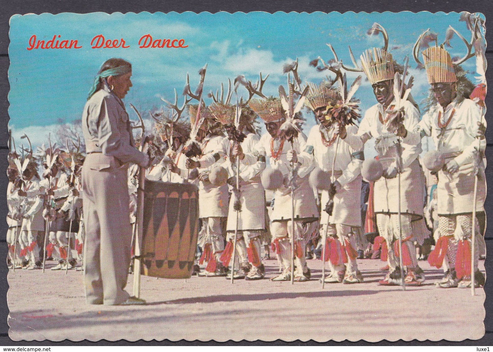 INDIAN DEER DANCE , OLD POSTCARD - America