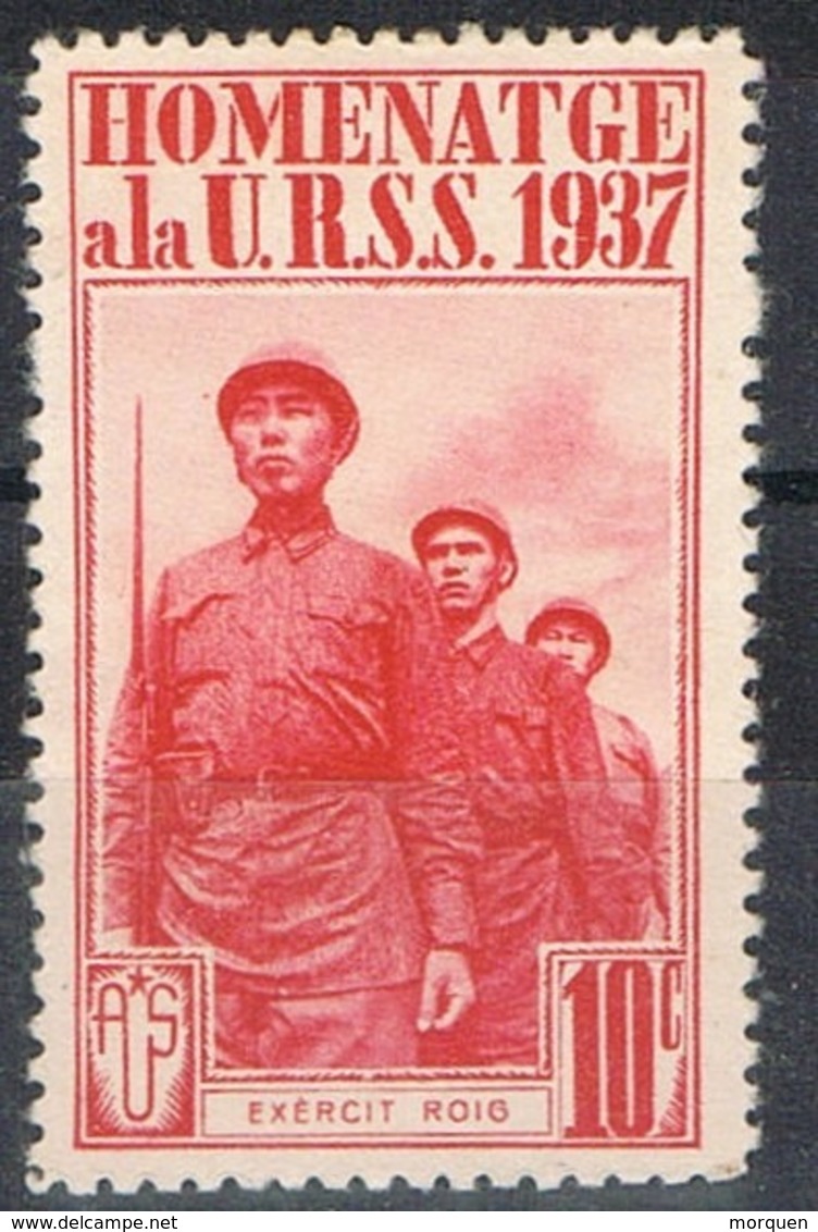 Sello Viñeta HOMENATGE A La URSS 1937, 10 Cts Guerra Civil. Exercit Roig * - Emissioni Repubblicane