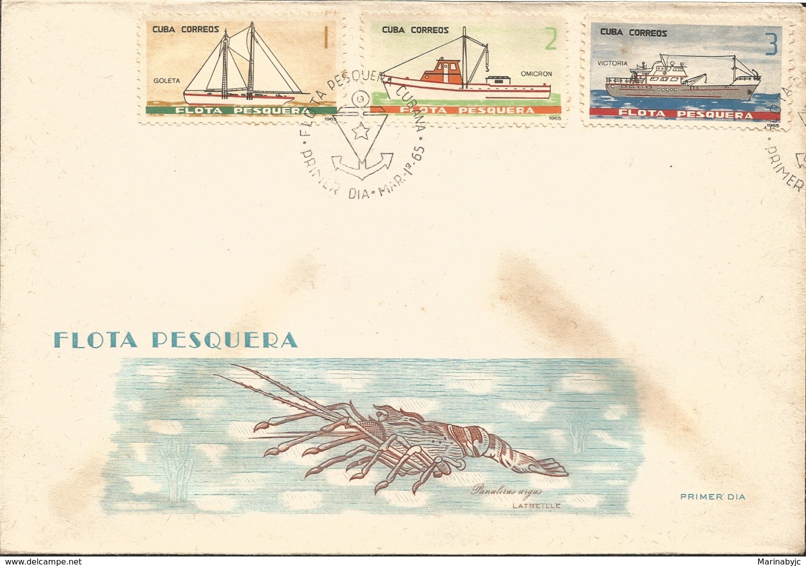 V) 1965 CARIBBEAN, FISHING FLEET, SCHOONER, OMICRON, VICTORIA, WITH SLOGAN CANCELATION IN BLACK, FDC - Briefe U. Dokumente