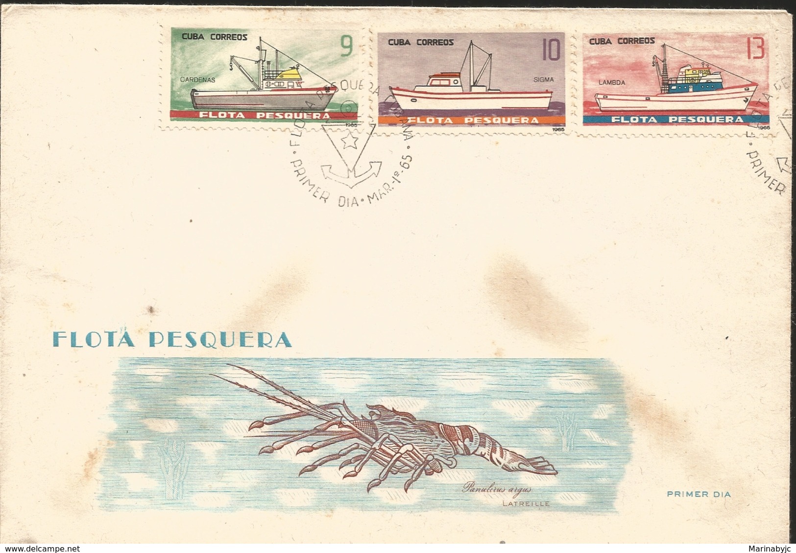 V) 1965 CARIBBEAN, FISHING FLEET, CARDENAS, SIGMA, LAMBDA, WITH SLOGAN CANCELATION IN BLACK, FDC - Storia Postale
