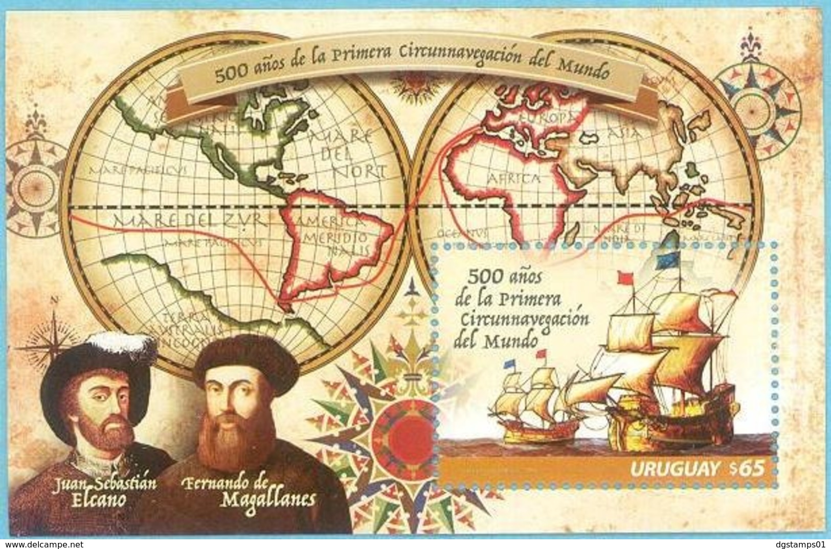 Uruguay 2019 ** HB 500 Años De La Circunnavegacion Del Mundo: Hernando De Magallanes Y Sebastian Elcano. - Ships