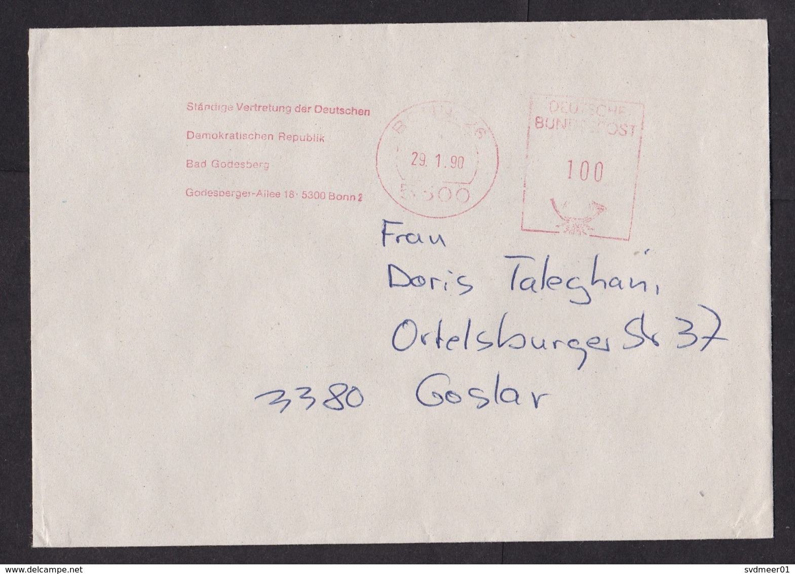 Germany: Cover, 1990, Meter Cancel, Embassy Of East Germany In West Germany, DDR, Diplomacy (traces Of Use) - Brieven En Documenten