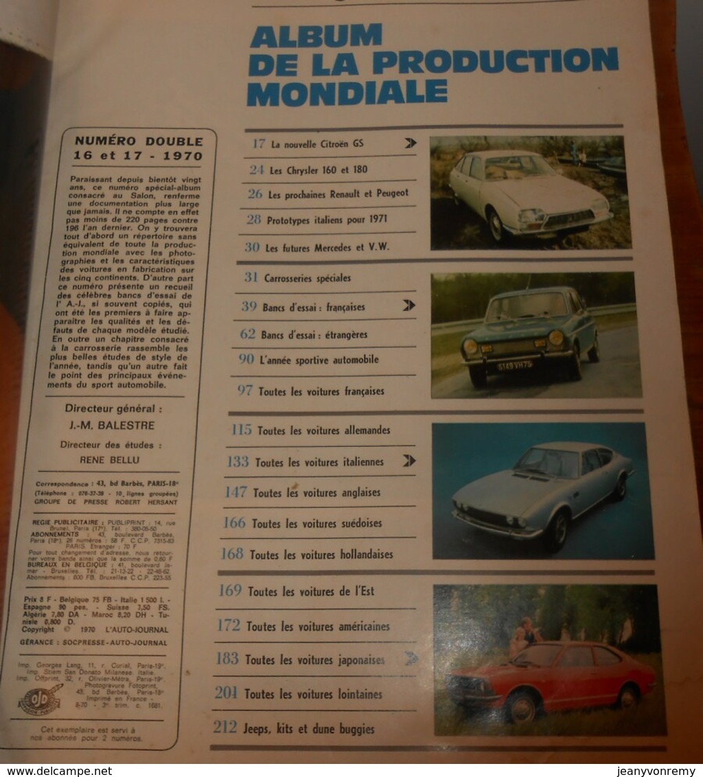 Le Salon De L'Auto. L'auto Journal. Catalogue Complet De La Production Mondiale. 1970. - Auto/Moto