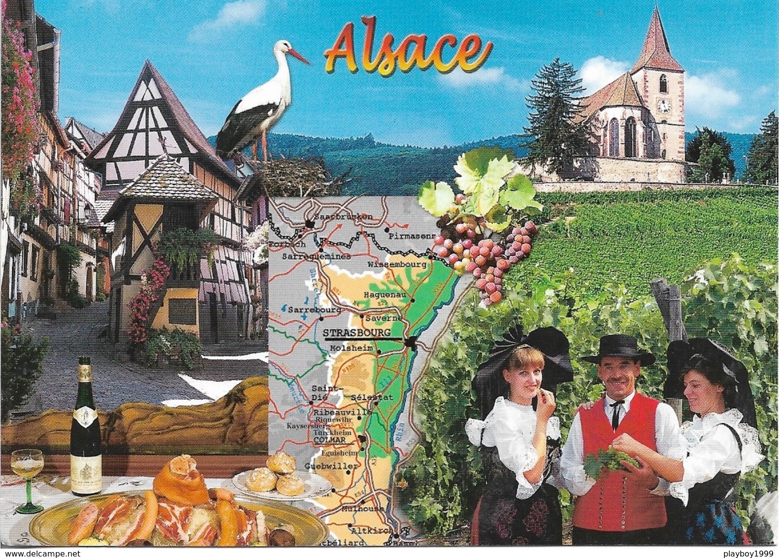 Cartes Géographiques - Alsace - La Route Des Vins - 1 Timbre Philatélique Au Verso - Voir Scan - Cpm - écrite - - Landkarten