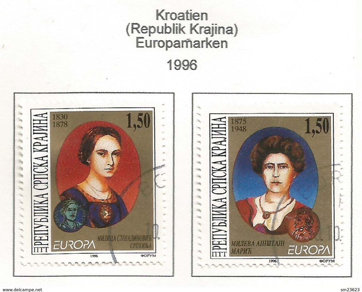 Kroatien (Republik Krajina) 1996  Mi.Nr. 59 / 60 , EUROPA CEPT - Berühmte Frauen - Gestempelt / Fine Used / (o) - 1996