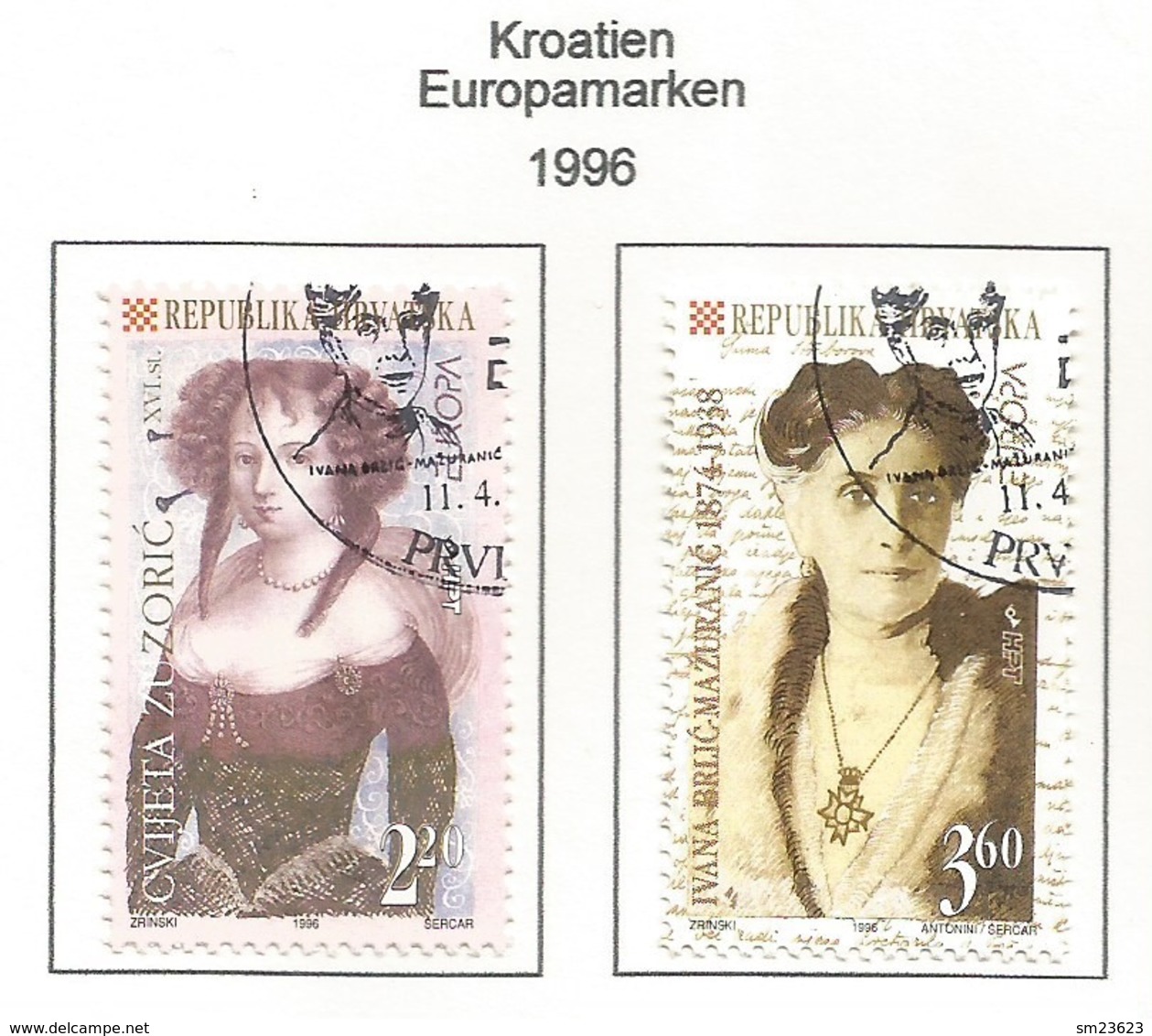 Kroatien  1996  Mi.Nr. 375 / 376 , EUROPA CEPT - Berühmte Frauen - Gestempelt / Fine Used / (o) - 1996