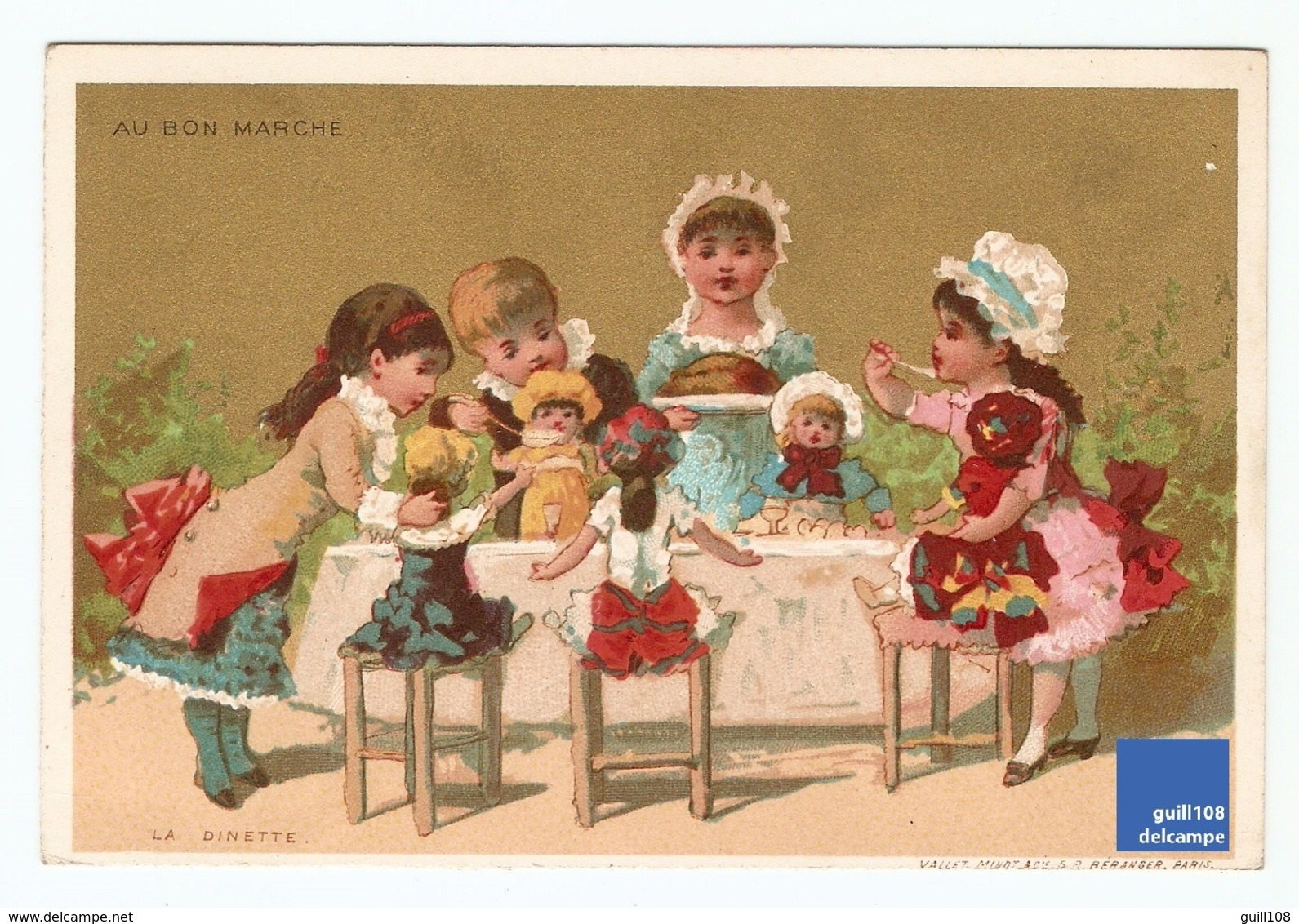 La Dinette Chromo Dorée Au Bon Marché 1900s Fille Poupée Jeu Jouet Fillette Robe Vintage Doll Victorian Trade Card A17-1 - Au Bon Marché