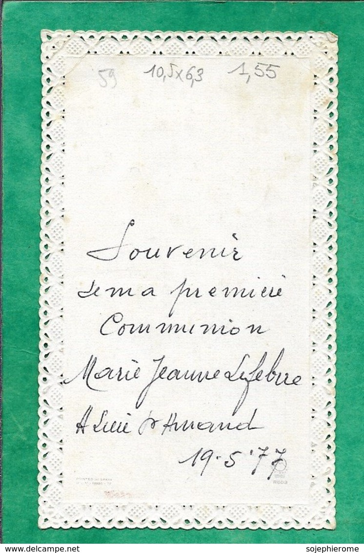 Canivet Lieu-Saint-Amand (59) Marie-Jeanne Lefebvre Première Communion 2scans 19-05-1977 10,5 X 6,3 Cm - Images Religieuses