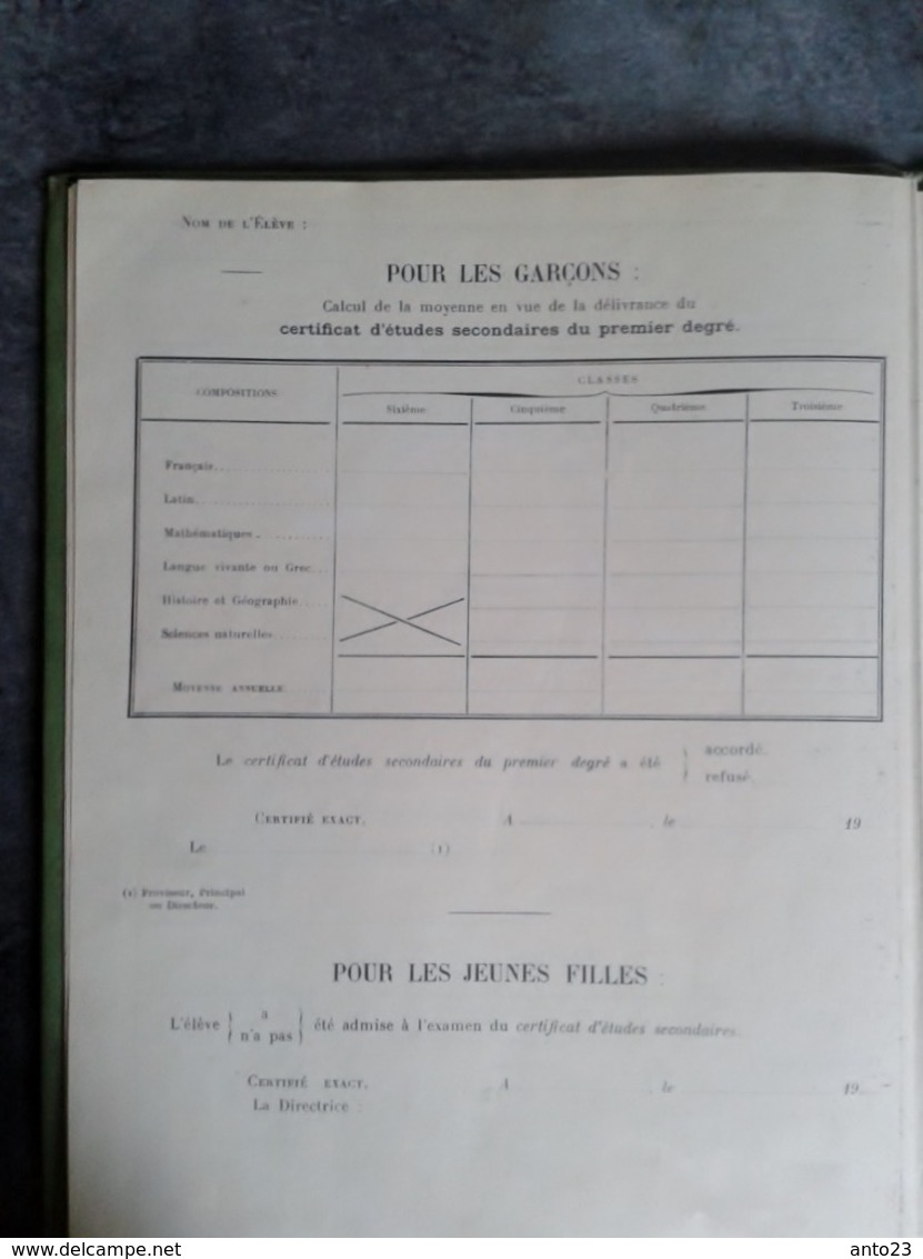 LIVRET SCOLAIRE  CLASSE DE SIXIÈME A TROISIÈME DIVISION A LYCÉE ST CHARLES 1926 espitalier Marseille marine