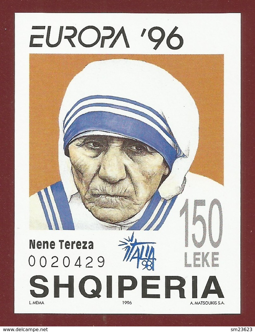 Albanien 1996  Mi.Nr. Block 107 , EUROPA CEPT - Berühmte Frauen - Nene Tereza - Postfrisch / MNH / (**) - 1996