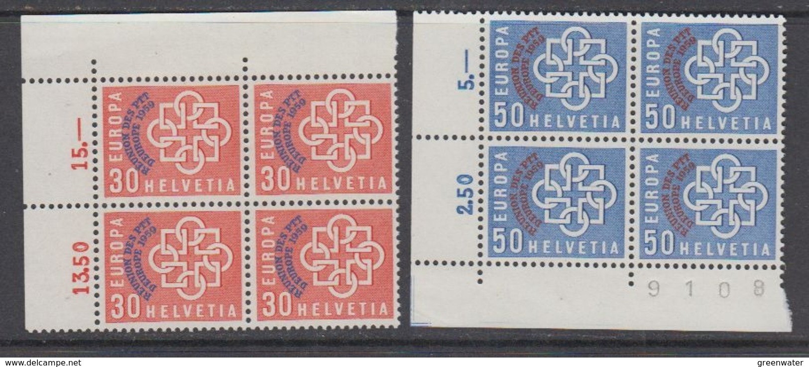 Switzerland 1959 PTT Conference 2v Bl Of 4 (corners) ** Mnh (44631A) - Europese Gedachte