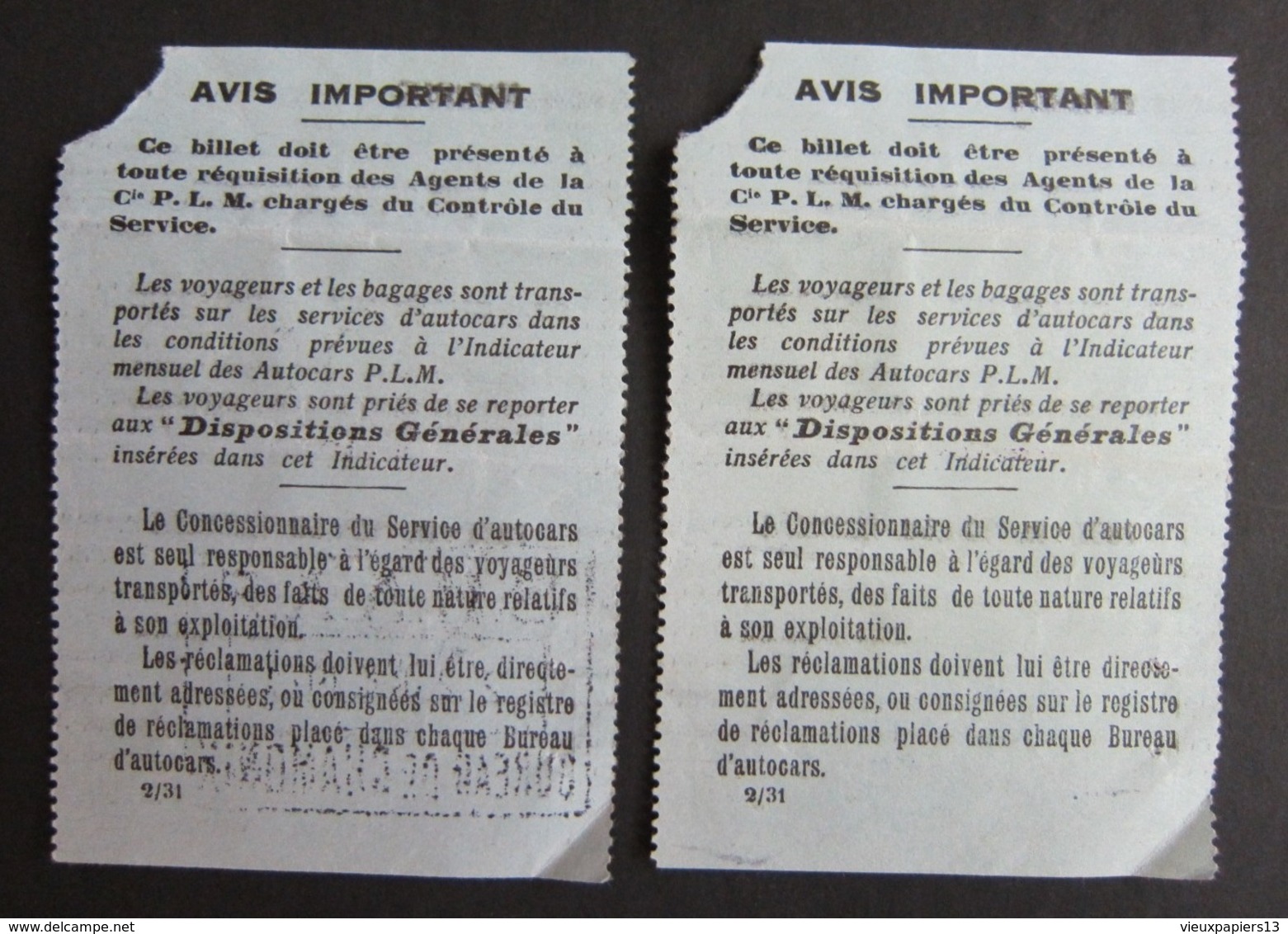 2  Anciens Tickets De 1931 CHAMONIX MONT-BLANC - BRIANCON Route Des Alpes - Cachet SHAAF Bureau De Chamonix - Europe