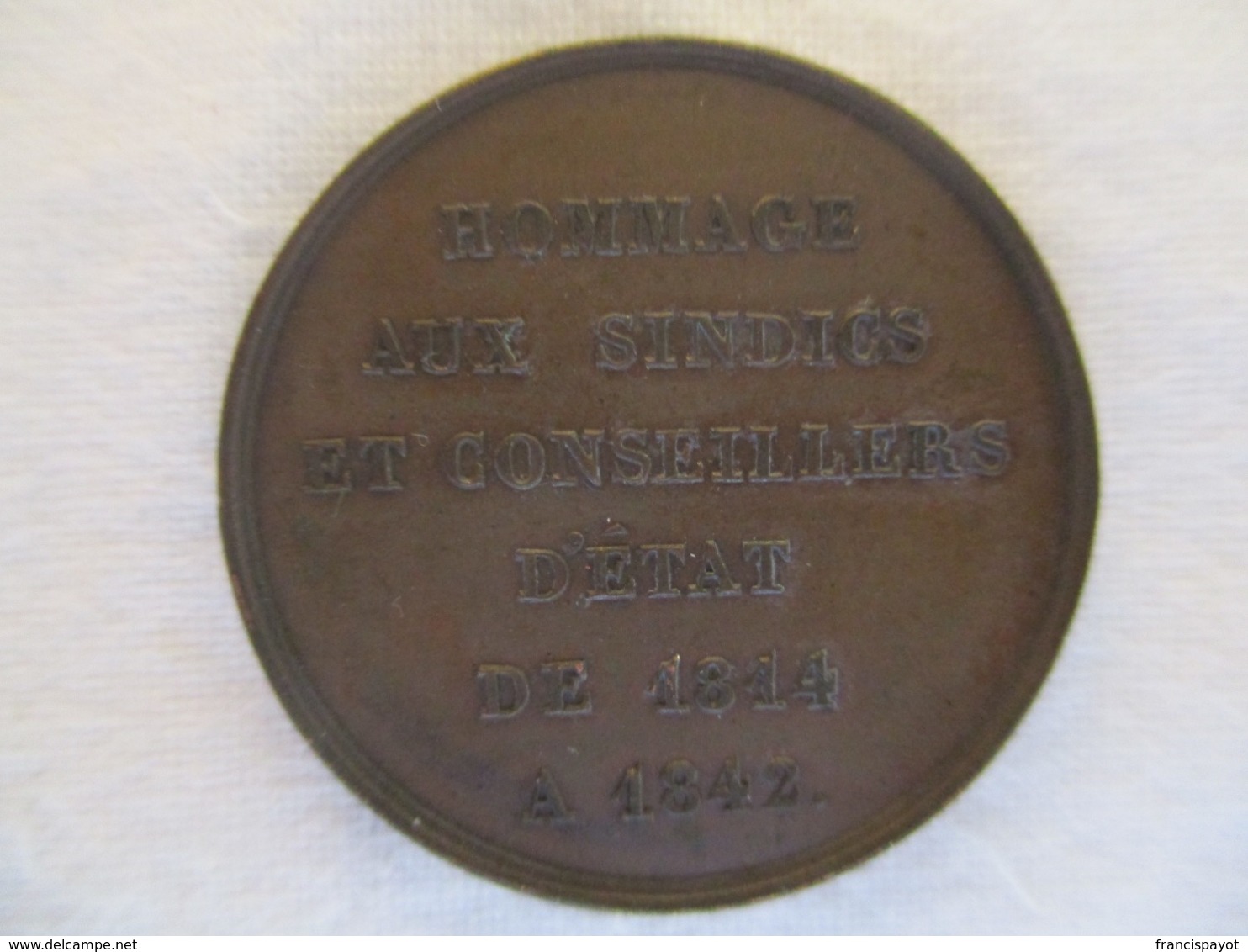 Suisse: Genève Médaille En Hommage Aux Syndics Et Aux Conseillers D'état 1814 - 1842 - Royal / Of Nobility