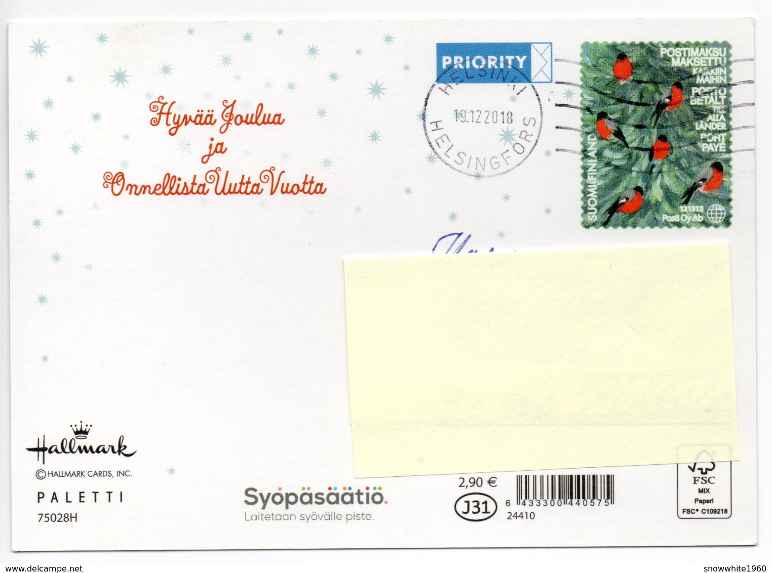 Postal Stationery CANCER FOUNDATION - FINLAND - Postage Paid - 2018 - CHRISTMAS - BIRDS / BULLFINCHES On STAMP - Postwaardestukken