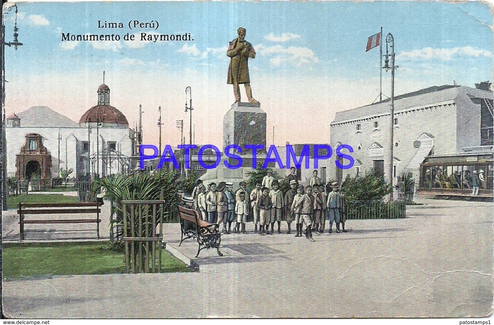 119402 PERU LIMA MONUMENTO DE RAYMONDI & TRAMWAY TRANVIA POSTAL POSTCARD - Peru