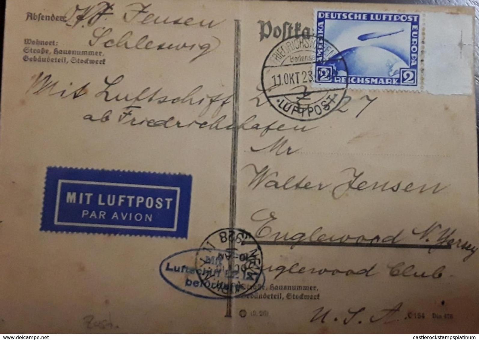 O) 1928 GERMANY, WITH SELVAGE, GRAF ZEPPELIN CROSSING  OCEAN SC C36 2m, MIT LUFTPOST, AIR MAIL TO USA - Other & Unclassified