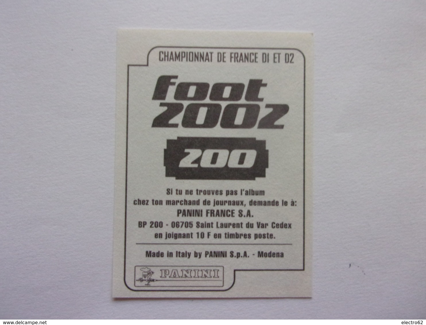 PANINI FOOT 2002 N°200 Metz Schumann Bah Championnat De France - Edition Française