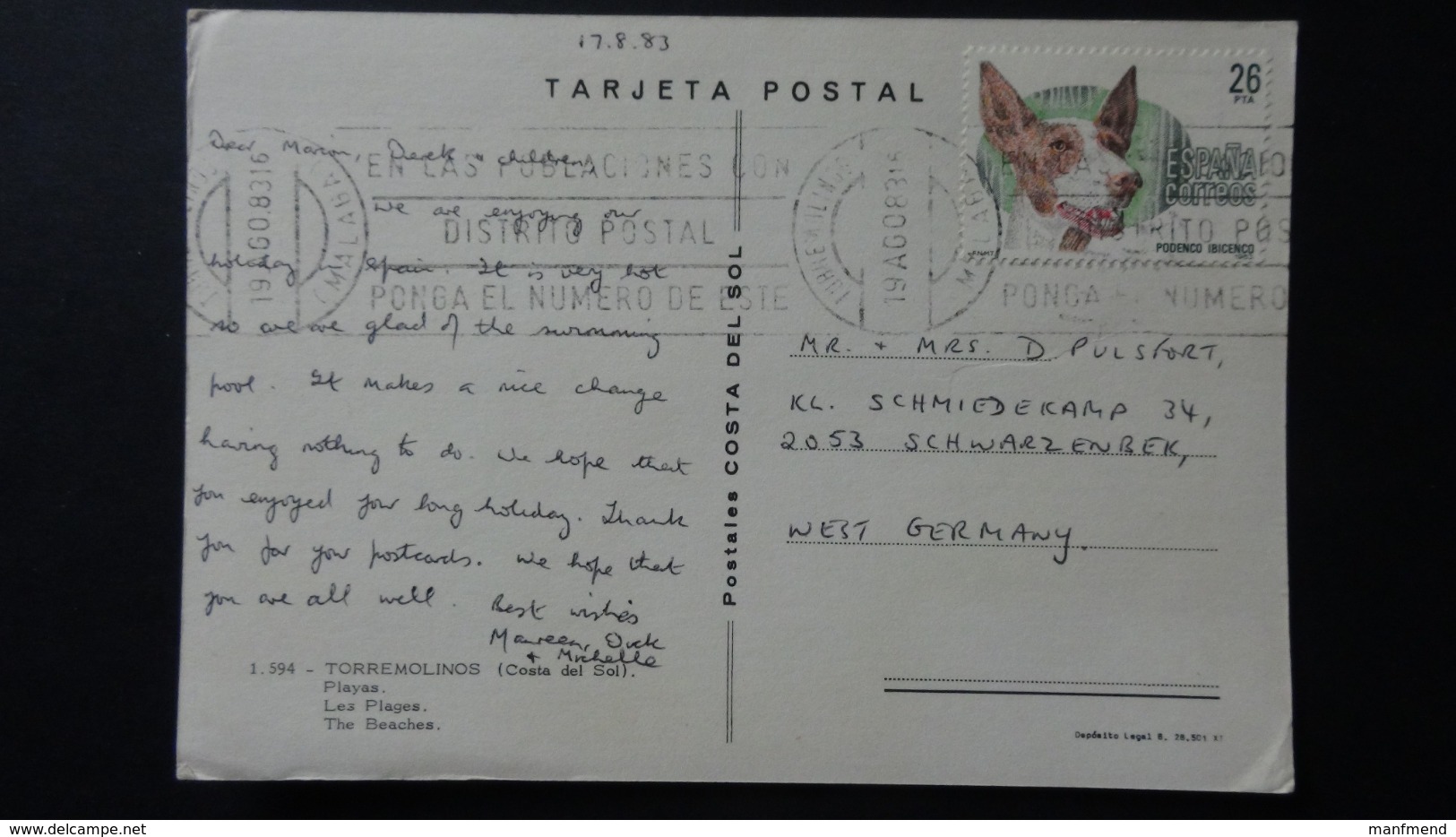 Spain - 1983 - Mi:ES 2596, Sn:ES 2336, Yt:ES 2330 On Postcard - Look Scans - Briefe U. Dokumente