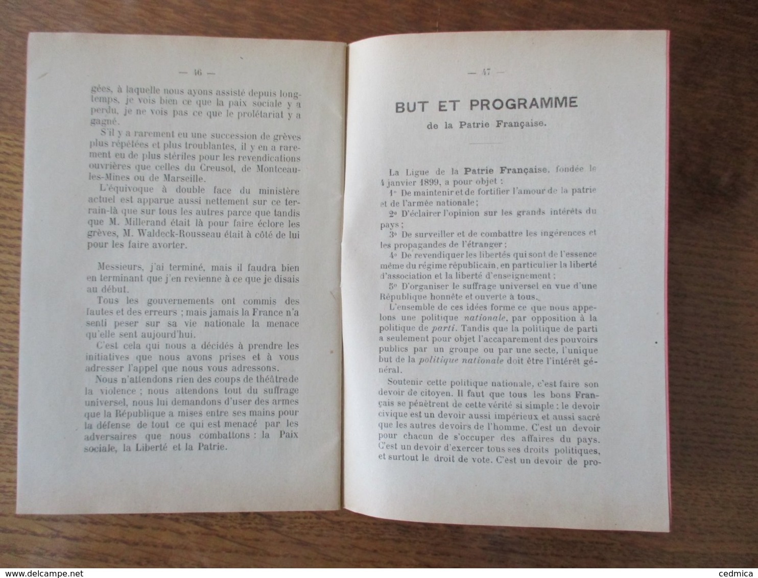 LA PATRIE FRANCAISE DEUX DISCOURS-PROGRAMMES DE JULES LEMAITRE ET DE GODEFROY CAVAIGNAC - Politique