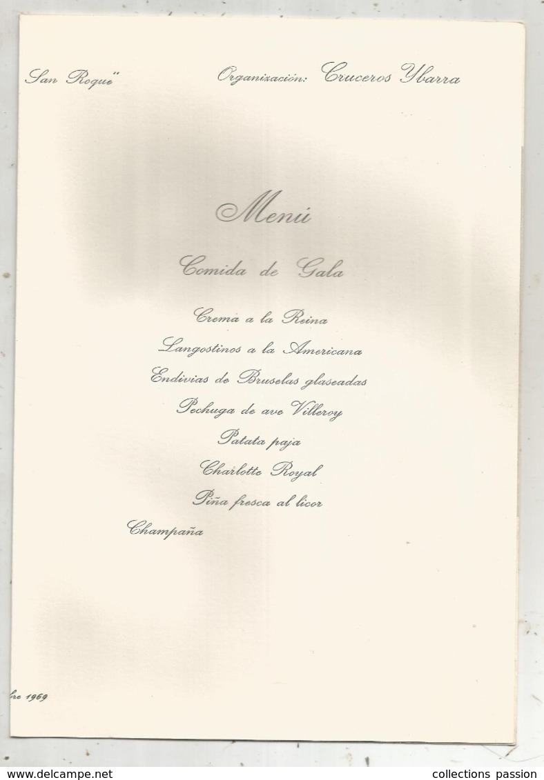 Menu, 4 Pages , 1969, M/S CABO SAN ROQUE, Crucero Al Nuevo Mundo, 4 Scans ,frais Fr 1.95 E - Menu