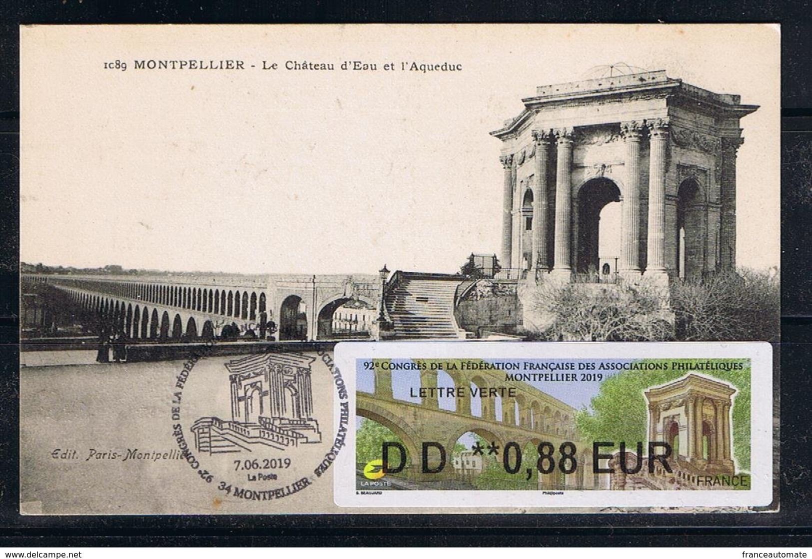 Atm, LISA2, CARTE MAXIMUM, LETTRE VERTE 0.88€, MONTPELLIER 2019, 92ème CONGRES DE LA FFAP. - 2010-... Vignettes Illustrées