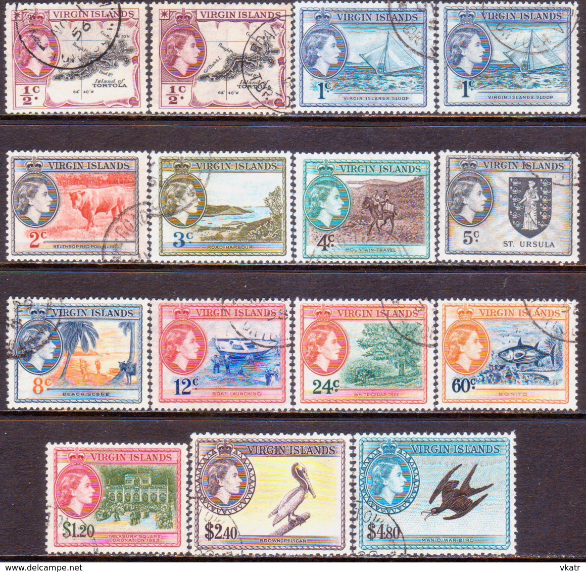 BRITISH VIRGIN ISLANDS 1956-62 SG 149-61 Compl.set Incl.colour Vars For ½c And 1c Used CV £80+ - British Virgin Islands