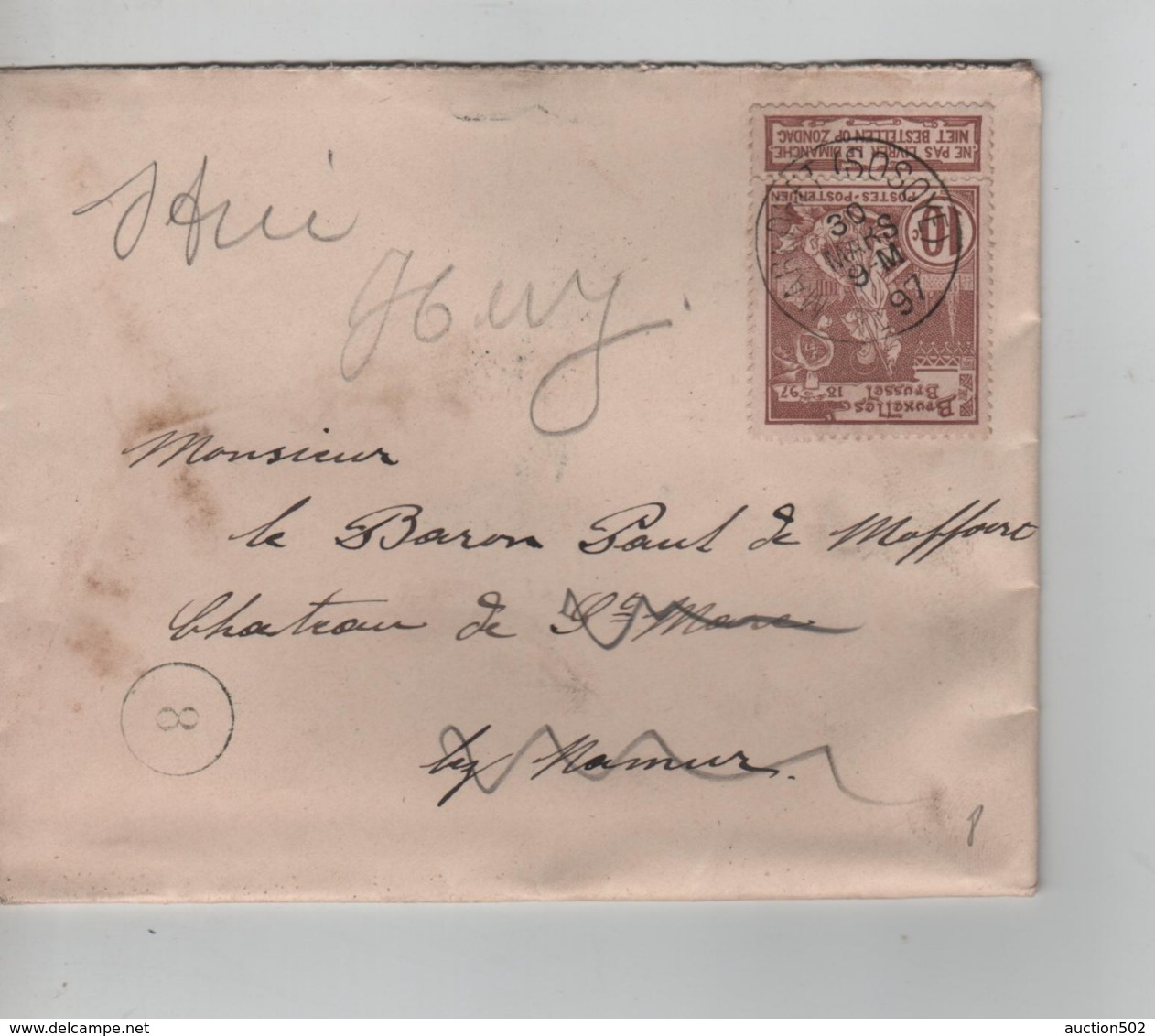 PR6974/ TP 73 Expo S/L. C.Maredret (Sosoye) 1897 > Château St Marc Vedrin Réexpédiée à Huy C.d'arrivées - 1894-1896 Esposizioni