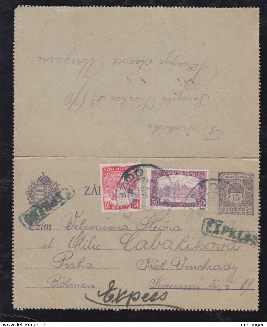 Ungarn Hungary 1917 EXPRESS Uprated Stationery Lettercard To PRAHA Czech - Covers & Documents