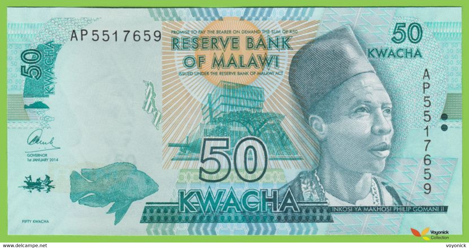 Voyo MALAWI 50 Kwacha 2014 P64a B157a AP UNC UNC Elephant - Malawi