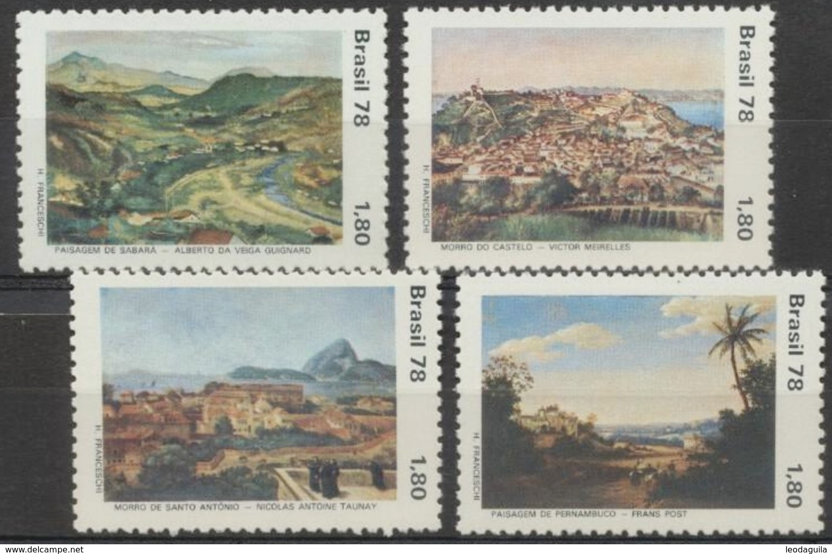 BRAZIL #1505-8  - BRAZILIAN LANDSCAPES - PAINTINGS -  UPU AFFILIATION 100 YEARS  1978 - Unused Stamps