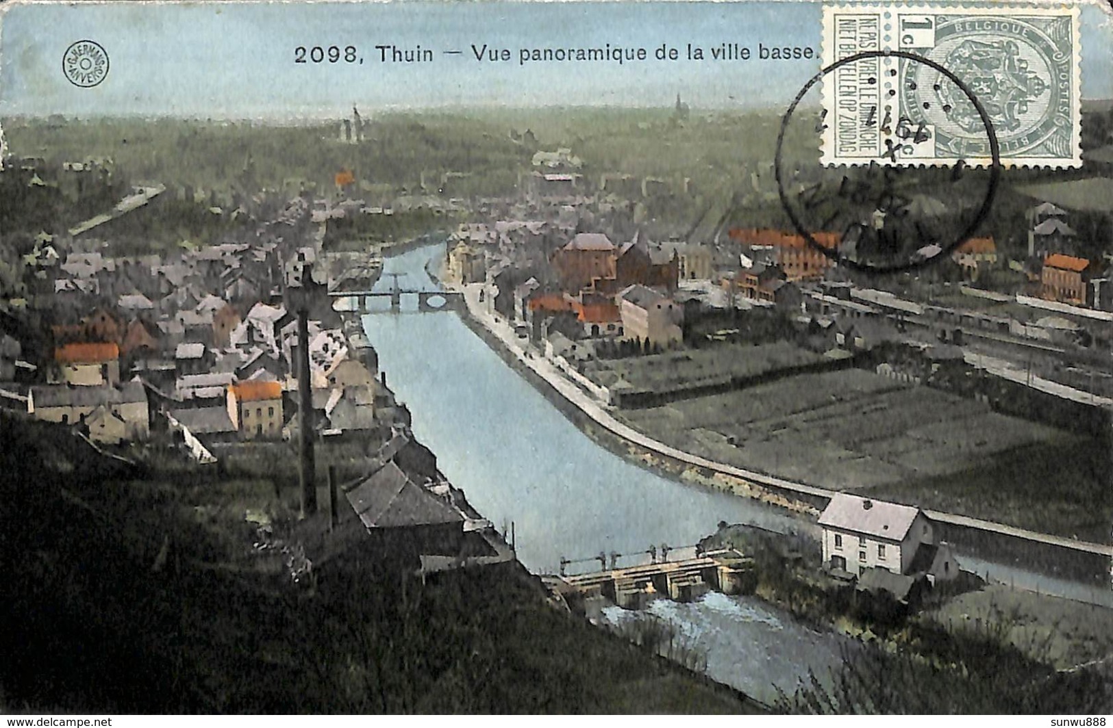 Thuin - Vue Panoramique De La Ville Basse (colorisée, Hermans 1911) - Thuin