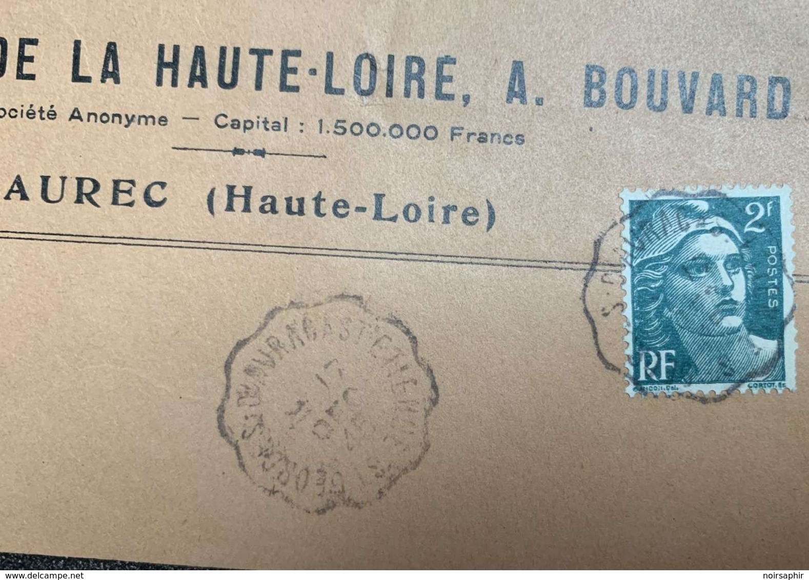 1945 MARIANNE GANDON S/ LETTRE MALTERIE HAUTE-LOIRE BOUVARD AUREC CONVOYEUR ST-GEORGES D'AURAC CACHET OBLITERATION - Correo Ferroviario