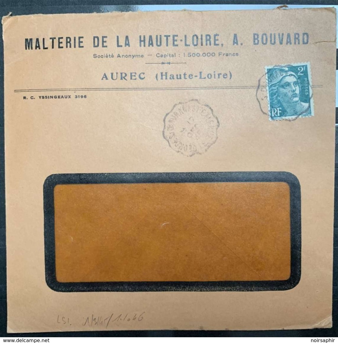 1945 MARIANNE GANDON S/ LETTRE MALTERIE HAUTE-LOIRE BOUVARD AUREC CONVOYEUR ST-GEORGES D'AURAC CACHET OBLITERATION - Correo Ferroviario