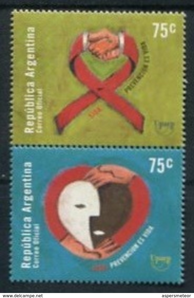 HIV SIDA: PREVENCIÓN ES VIDA - UPAEP 2000 ARGENTINA JALIL GOTTIG 3051 - 3052 SERIE COMPLETA SE-TENANT MNH TBE - LILHU - Unused Stamps