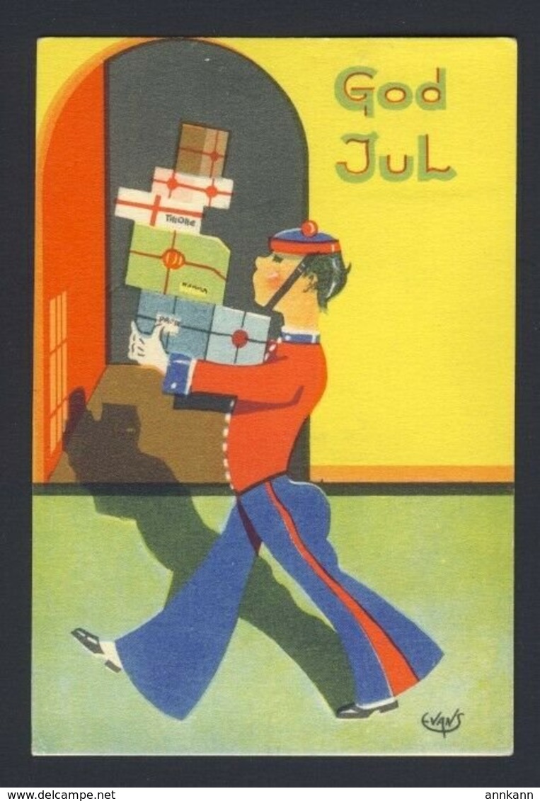 Art Deco - Bell Hop Carrying Gifts - God Jul - Evans A/s Sweden Christmas Mini Postcard - Other & Unclassified