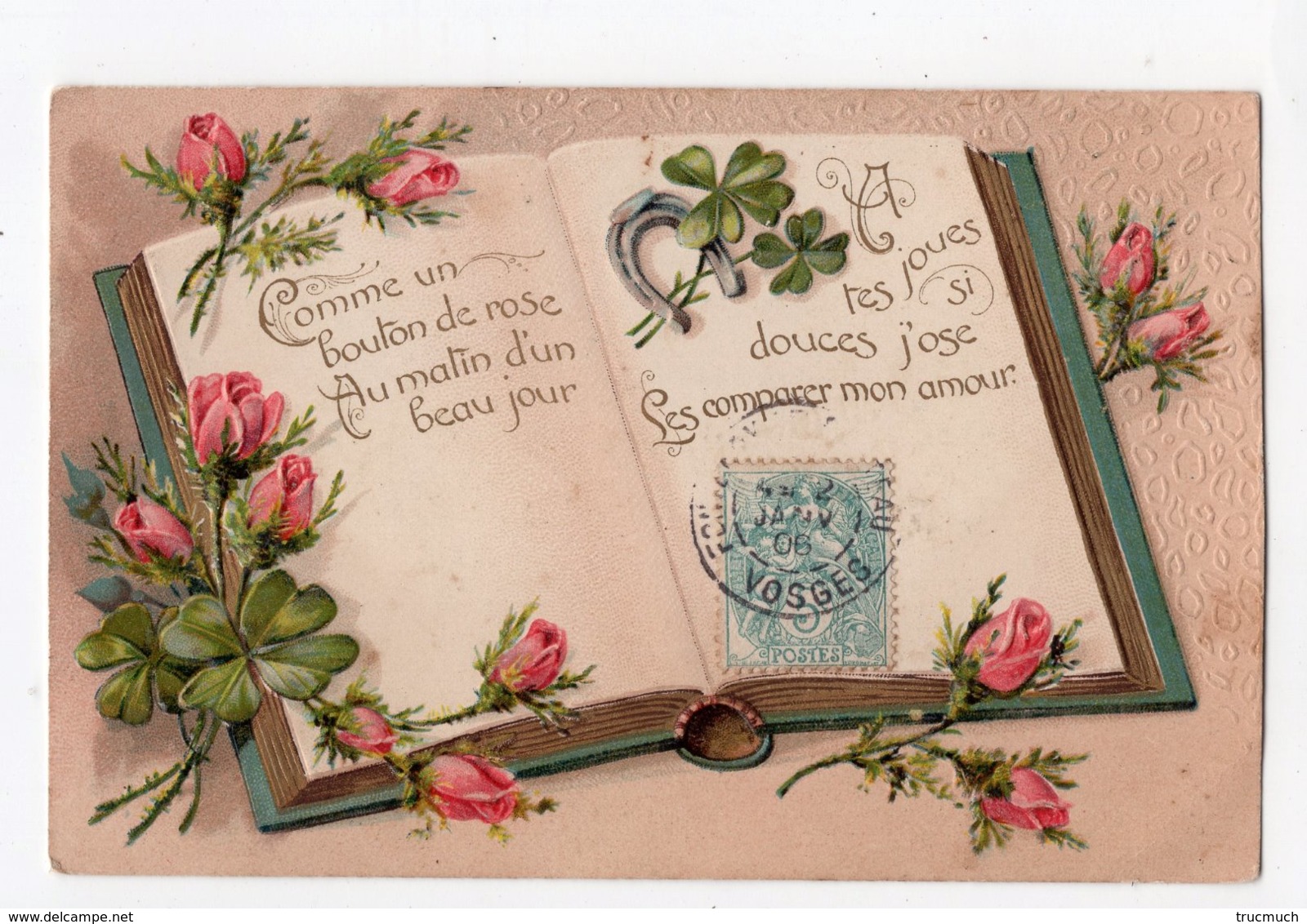 13  -   AMITIE - Livre Ouvert -  Comme Un Bouton De Rose ...  *relief*embossed* - Autres & Non Classés