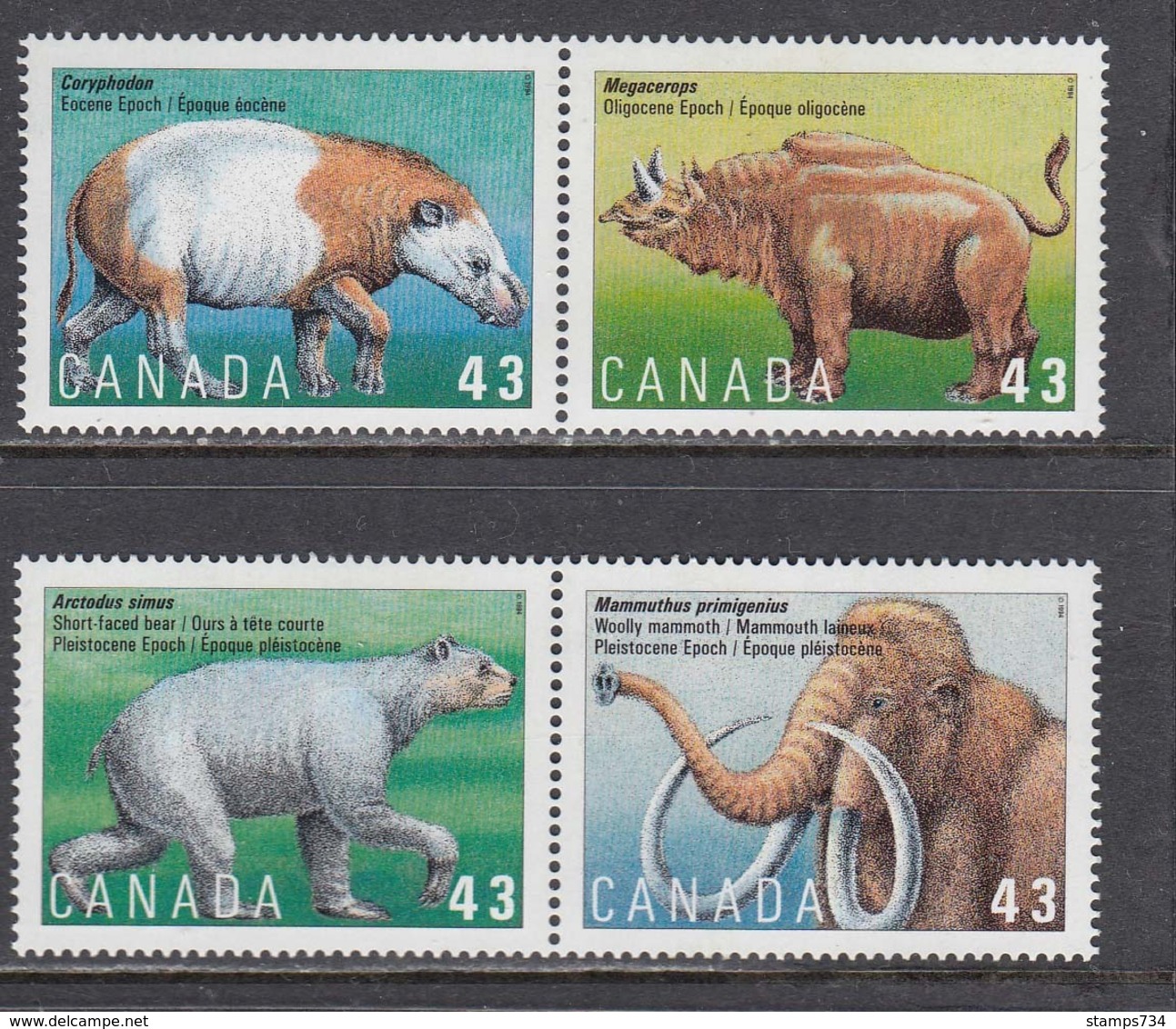 Canada 1994 - Animaux Prehistoriques, YT 1386/89, MNH** - Prehistorics