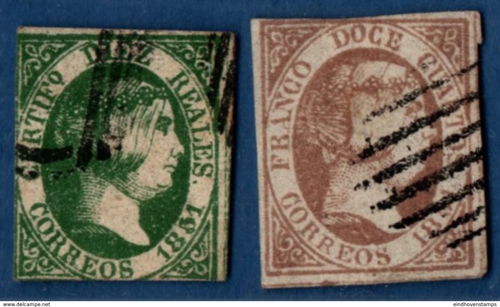 Spain 1851 12 Cuartos & 2 Reales Fake- Stamps - Oblitérés