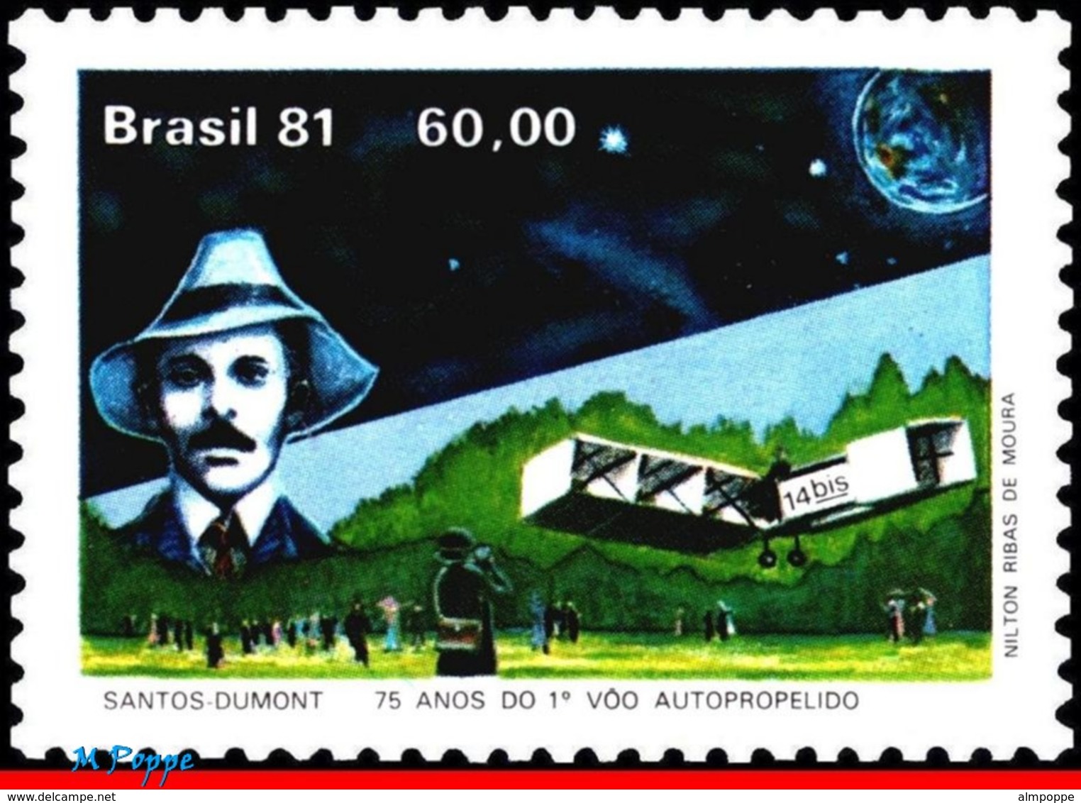 Ref. BR-1767-Q BRAZIL 1981 PLANES, AVIATION, SANTOS DUMONT, FAMOUS, PEOPLE,FIRST FLIGHT,MI#1853,BLOCK MNH 4V Sc# 1767 - Other & Unclassified