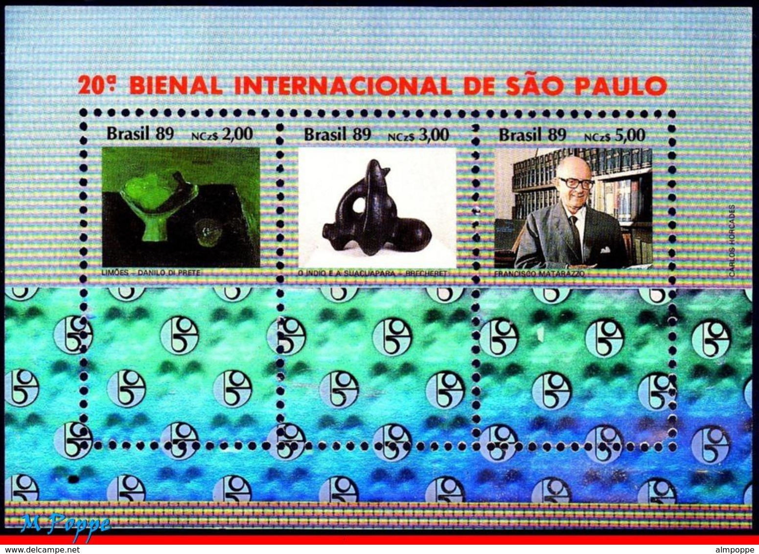 Ref. BR-2210 BRAZIL 1989 - 20TH INTL. ART BIENNIAL,, HOLOGRAM, MI# B80, S/S MNH, ART 3V Sc# 2210 - Hologramme