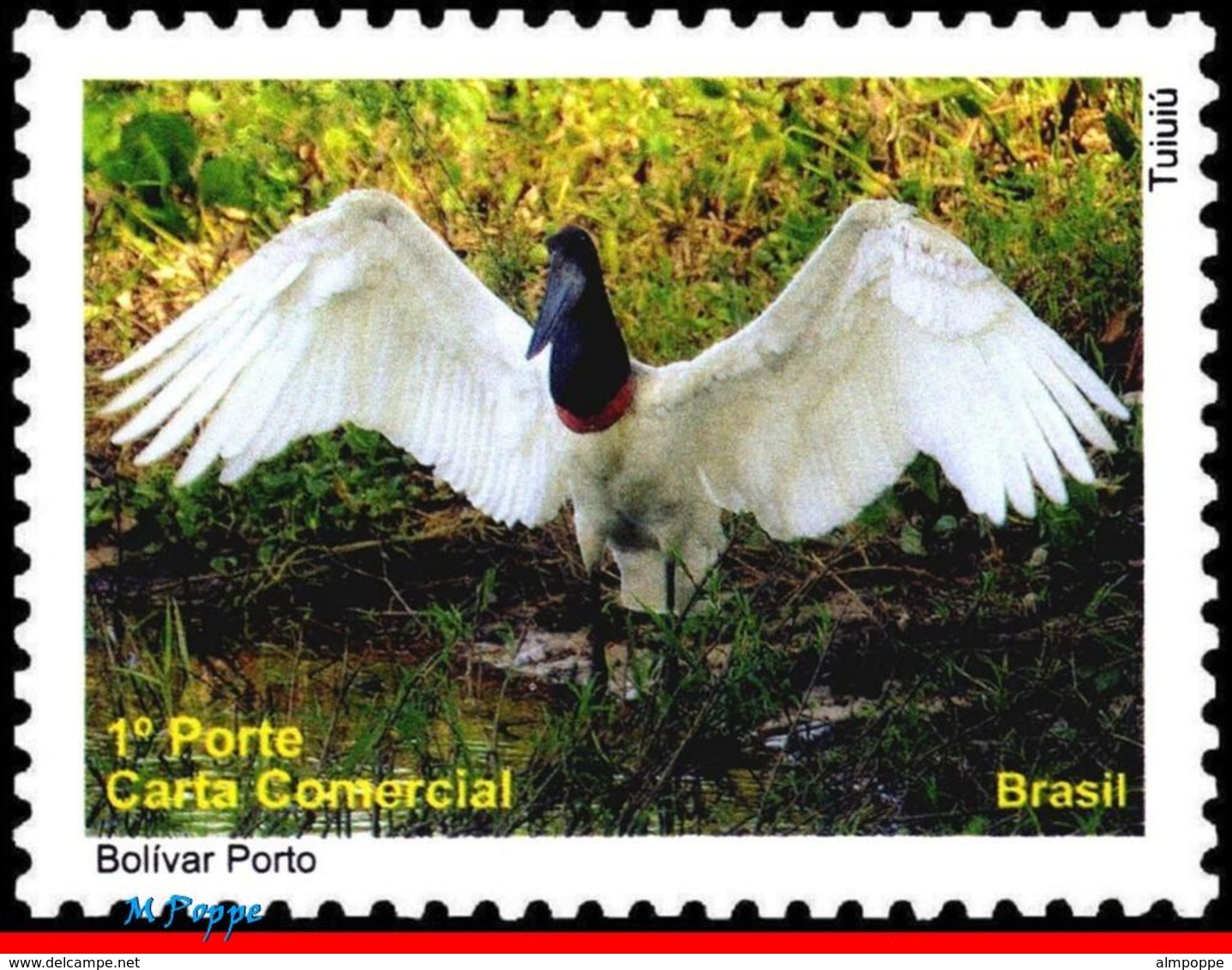 Ref. BR-3140G BRAZIL 2010 ANIMALS, FAUNA, PANTANAL, BIRDS TUIUIU,, JABIRU, DEPERSONALIZED MNH 1V Sc# 3140 - Unused Stamps