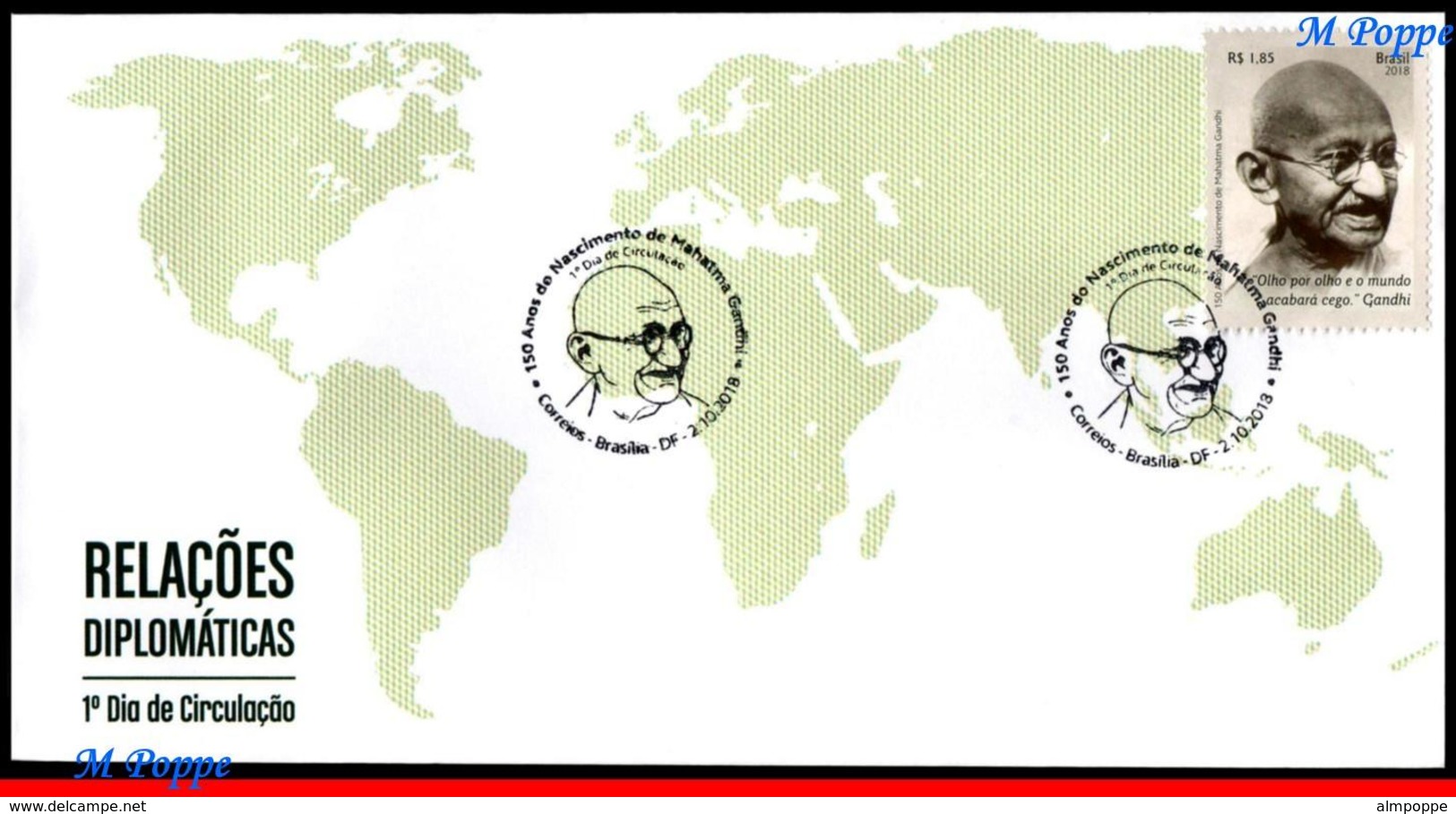 Ref. BR-V2018-072D BRAZIL 2018 FAMOUS PEOPLE, 150 YEARS OF MAHATMA, GANDHI BIRTH, FDC MNH 1V - Neufs